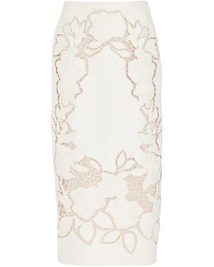 Oscar de la Renta Floral Tweed Midi Skirt - White
