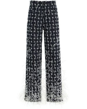 Oscar de la Renta Feathered Jacquard Denim Straight-Leg Trousers - Multicolour