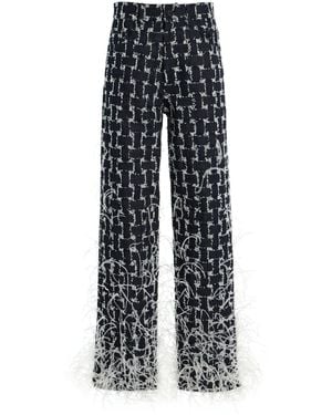 Oscar de la Renta Feathered Jacquard Denim Straight-Leg Trousers - Multicolour
