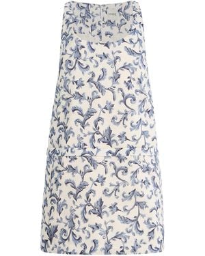 Posse Rue Baroque-Print Linen-Silk Mini Shift Dress - White