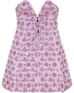 DES_PHEMMES Crystal-embellished Lace-up Cotton Mini Dress - Pink