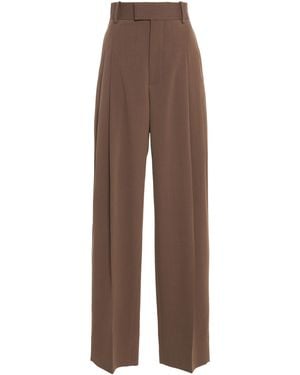 Bottega Veneta Stretch Melange Wool Straight-Leg Trousers - Brown