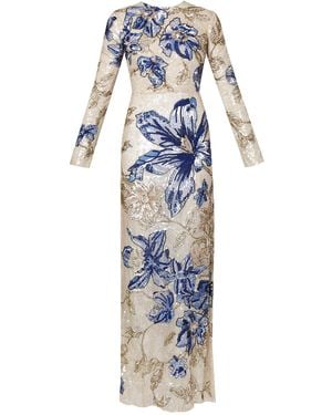 Erdem Beaded Sequin Maxi Dress - Blue