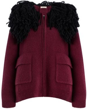 DIOTIMA Fringed Merino Wool Bomber Jacket - Red