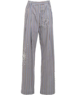 DES_PHEMMES Crystal-Embellished Striped-Cotton Wide-Leg Trousers - Grey