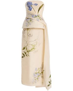 Monique Lhuillier Silk Floral Peplum Gown - Natural
