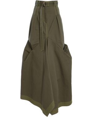 Christopher John Rogers Tucked Cotton-Blend Trumpet Maxi Skirt - Green