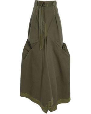 Christopher John Rogers Tucked Cotton-Blend Trumpet Maxi Skirt - Green