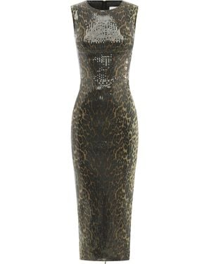 Alex Perry Sequined Leopard-Print Midi Dress - Green