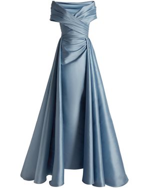 Zuhair Murad Mikado Off-Shoulder Cross Neckline Gown Dress - Blue