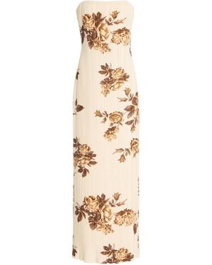 Magda Butrym Strapless Floral Plissé Midi Dress - Natural
