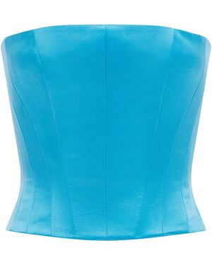 Alex Perry Strapless Panelled Duchess Satin Corset Top - Blue