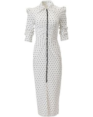 Carolina Herrera Ruched Dot-Print Double Crepe De Chine Shirt Dress - White