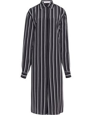 Michael Kors Oversized Striped Crepe De Chine Midi Shirt Dress - Black