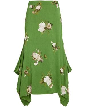 Erdem Printed Silk Midi Skirt - Green