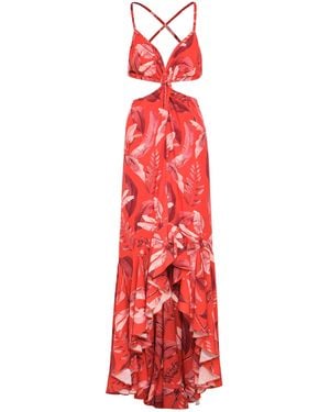 chinese dress ladies Andres Otalora Ser Arte Red Linen Embellished Maxi Dress main image 1