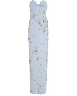 Oscar de la Renta Crystal-Embellished Crepe Gown - Blue