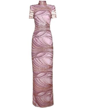 Naeem Khan Beaded Mock-Neck Gown - Pink