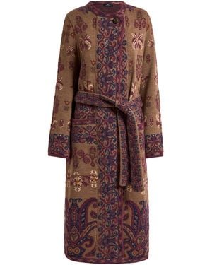 Etro Patterned Belted Coat - Purple