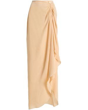 Harithand Exclusive Draped Silk Midi Skirt - Natural