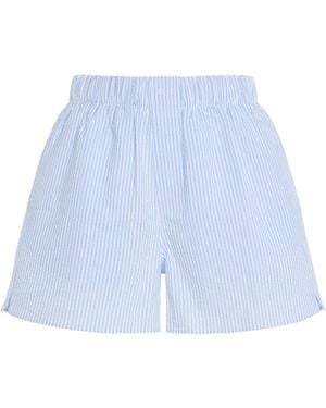 With Nothing Underneath Exclusive The Boxer Striped Cotton-Seersucker Shorts - Blue