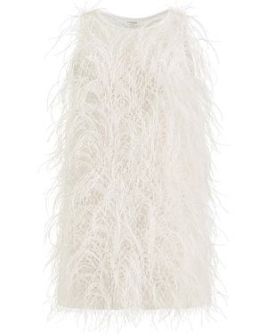 FFORME Salomi Feather-Embellished Cotton-Knit Mini Dress - White