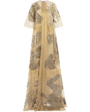 Biyan Genovine Embroidered Lace Silk Gown - Natural