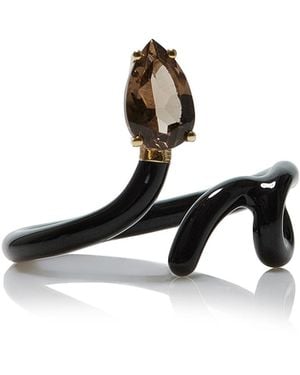 Bea Bongiasca 9k Yellow Gold And Silver Black Enamel Quartz Ring