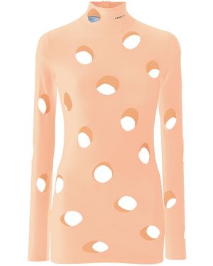 Prada Distressed Jersey Turtleneck Top - Pink