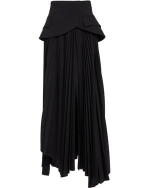 A.W.A.K.E. MODE Basque-detailed Pleated Wool Maxi Skirt - Black