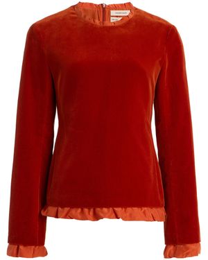 Colleen Allen Ruffled Cotton-Velvet Top - Red