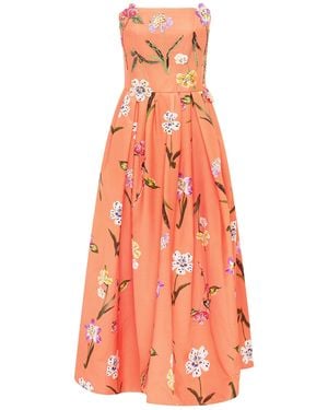 LEO LIN Lynn Bustier Midi Dress - Wild Flower In Coral - Orange