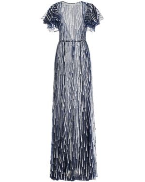 The Vampire's Wife The Silver Rain Glittered Tulle Maxi Dress - Blue