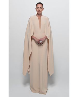 Stephane Rolland Ce Soir Crepe Satin Cape Maxi Dress - Natural