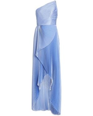 SemSem One-shoulder Asymmetric Pleated Silk And Lurex-blend Gown - Blue