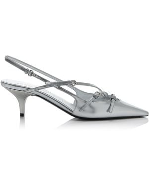 Miu Miu Buckled Metallic Leather Slingback Court Shoes