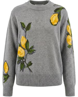 Monse Lemon Intarsia-Knit Merino Wool Sweater - Gray
