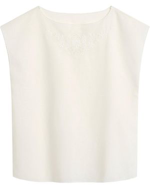 Posse Odette Embroidered Ramie-Cotton Top - Natural