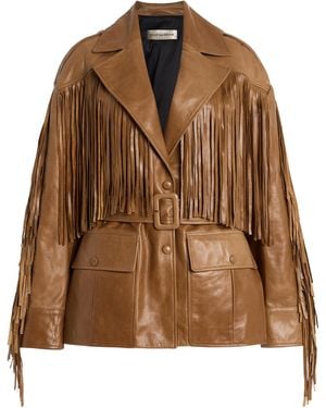 Nour Hammour Cassidy Fringed Leather Jacket - Brown