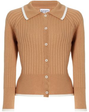 Matthew Bruch Ribbed-knit Cotton-blend Cropped Cardigan - Brown