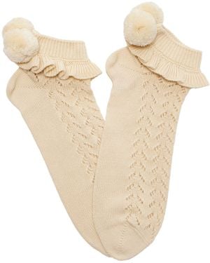 Valentino Garavani Pom-Pom Ruffled Cotton Ankle Socks - White