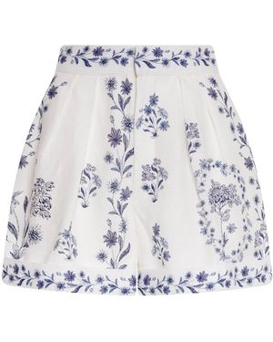 Agua Bendita Romy Pleated Linen Mini Shorts - White