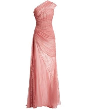 Zuhair Murad Lace-Inset Silk Chiffon Maxi Dress - Pink