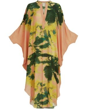 Silvia Tcherassi Elea Silk Caftan Midi Dress - Yellow