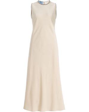Prada Crystal-Trimmed Sablé Midi Dress - Natural