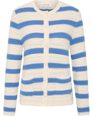 ROAME. Manon Striped Cotton Knit Cardigan - Blue