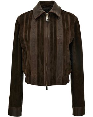 Versace Embossed Leather And Suede Blouson Jacket - Black