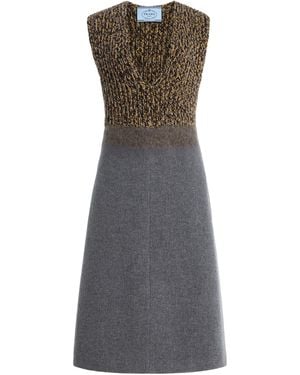 Prada Knit And Wool Midi Dress - Gray