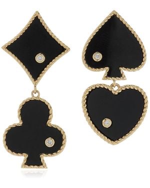Yvonne Léon Casino 9k Yellow Gold Agate, Diamond Earrings - Black
