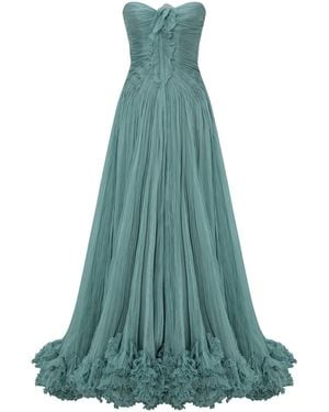 Marmar Halim Ruched Silk Evening Gown - Green